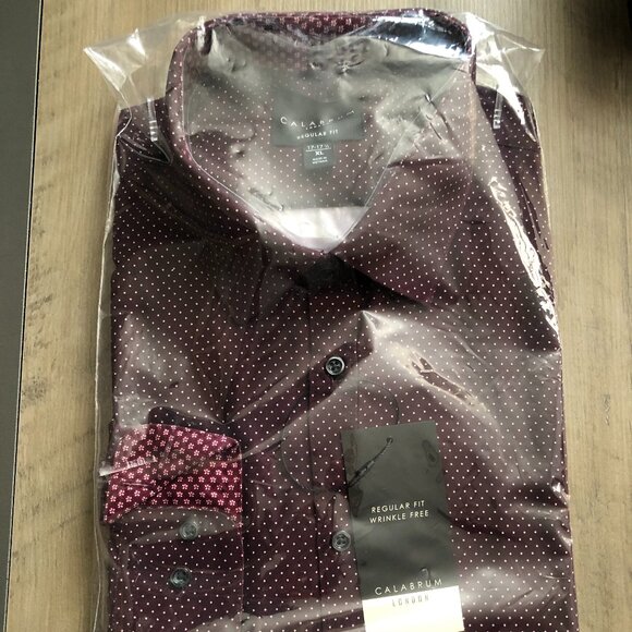 Calabrum Men's Regular Fit Dot Print Wrinkle Free Performance Dress Shirt XL NWT - Picture 1 of 2
